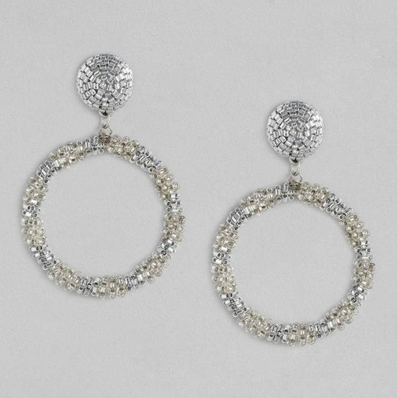 Silver-Toned Circular Drop Earrings