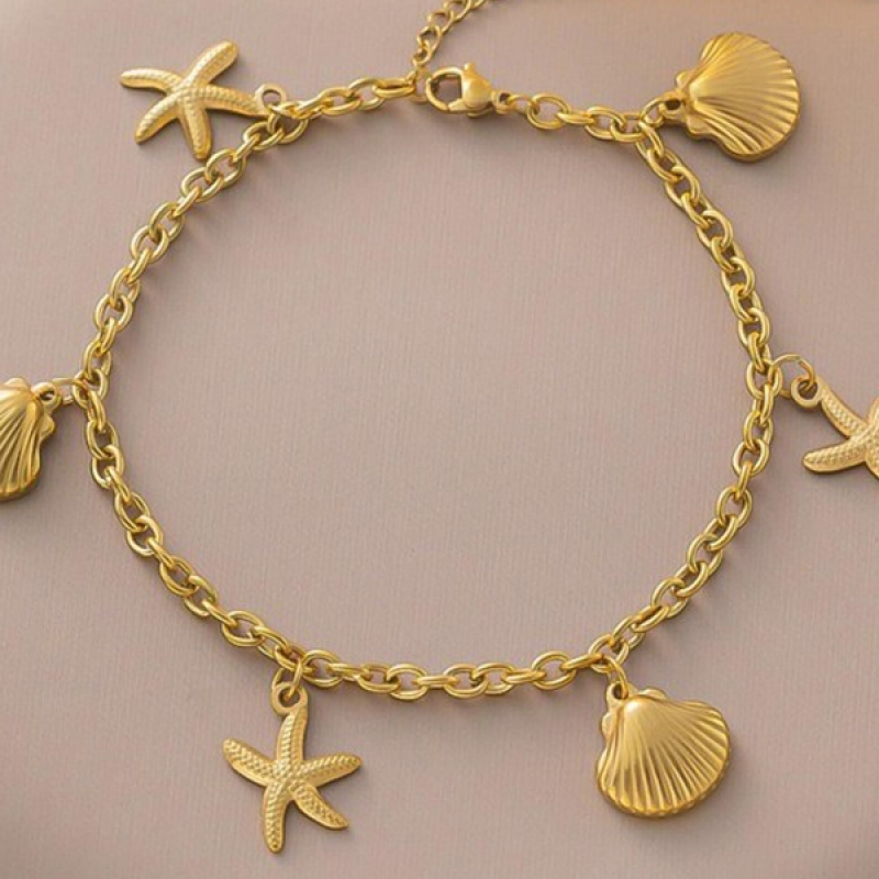 Stainless Steel Gold-Plated Charm Bracelet